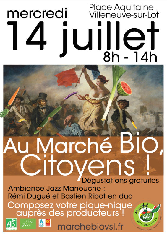 Affiche du 14-juillet - Marché bio de Villeneuve-sur-Lot