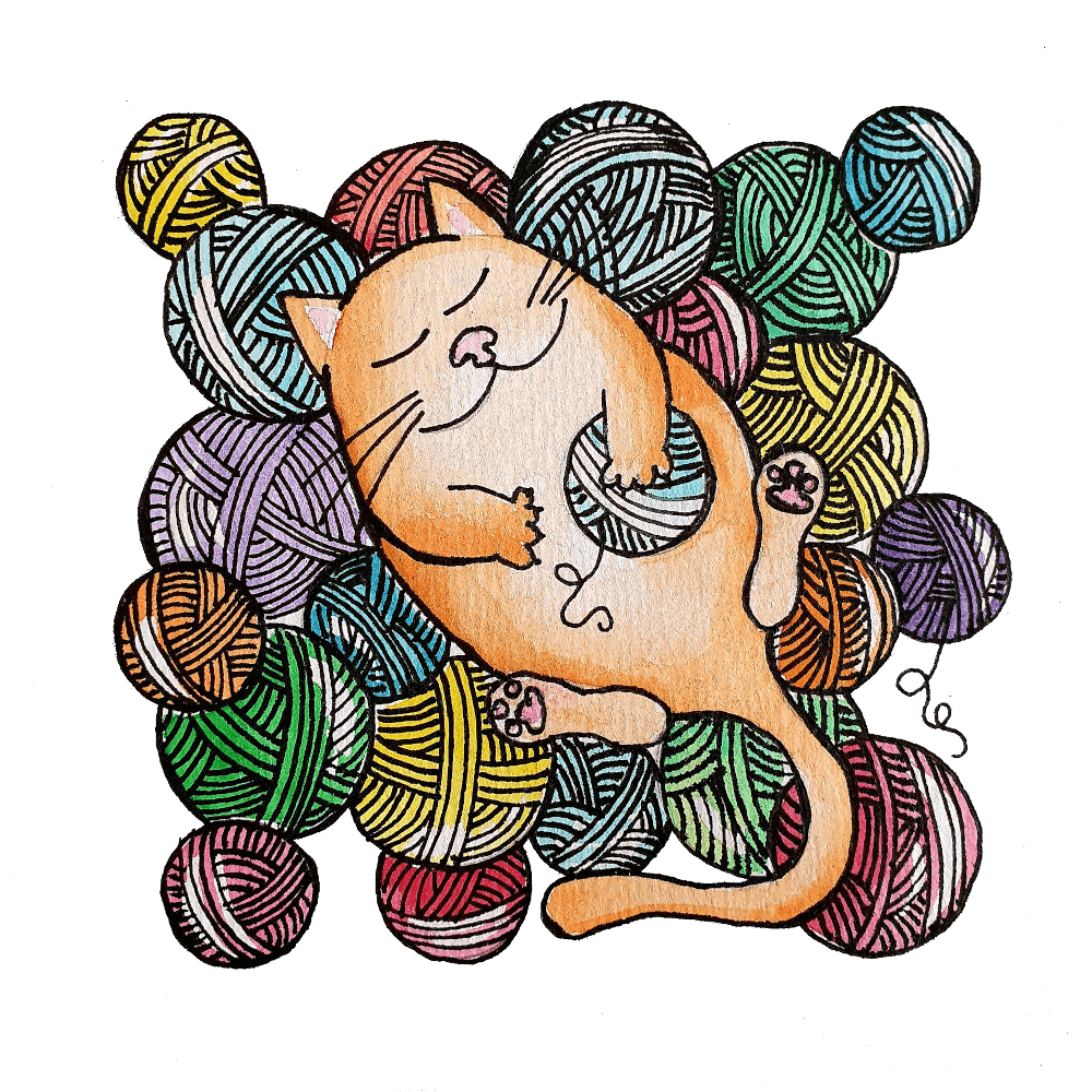 Illustration chat et pelotes de laine
